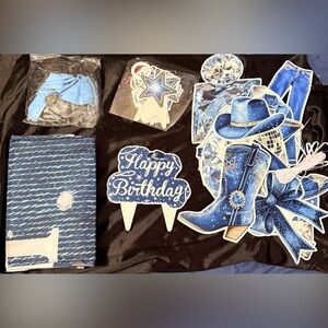 Blue Western Birthday Party Supplies Set
